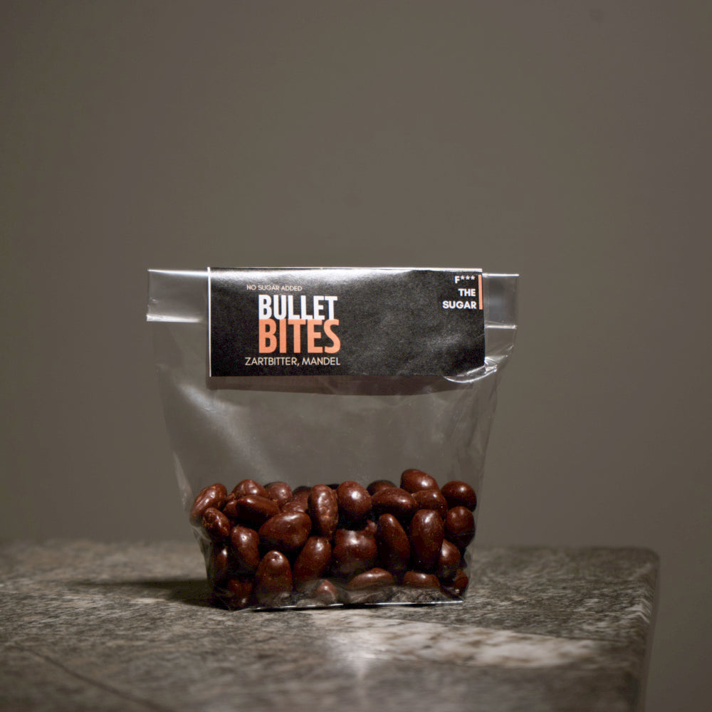 Bullet Bites – Schokolierte Mandeln ohne Zuckerzusatz – Produktansicht